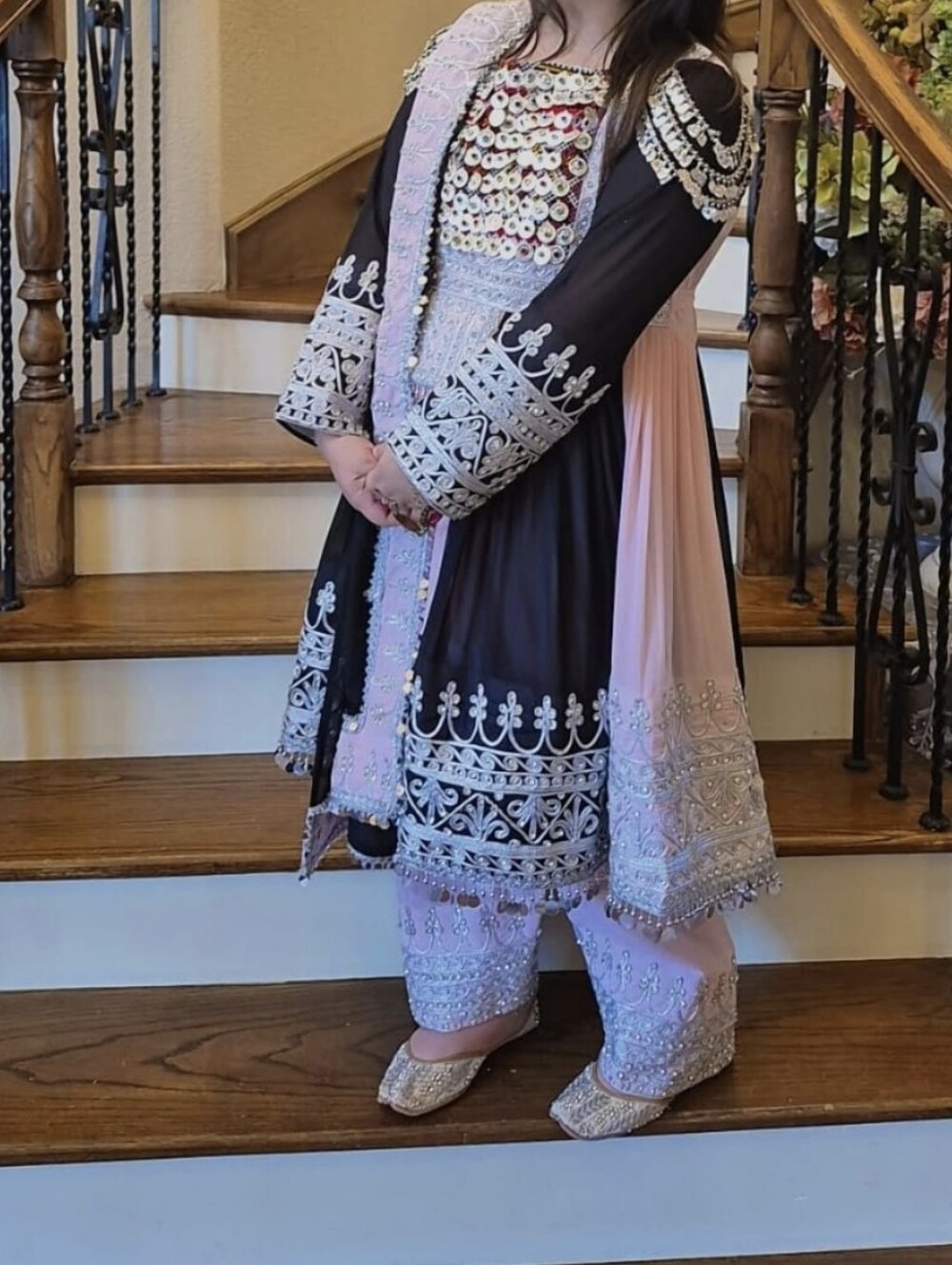 Beautiful Latest AFGHAN panel Pink/black Dress.
